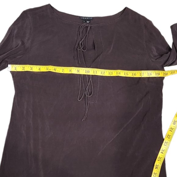 Theory Silk Lightweight Lace Up Sheer Tunic Long Sleeve Casual Top Blous L - Picture 8 of 11